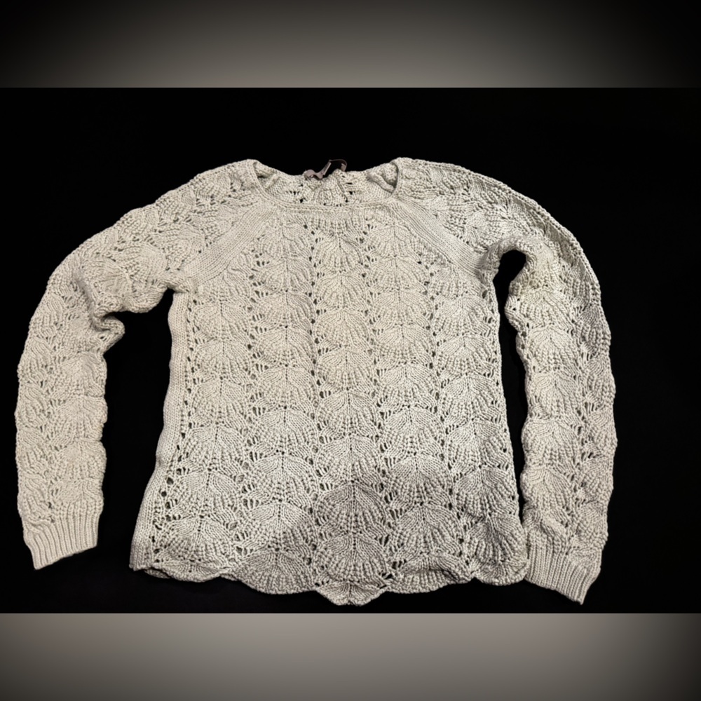 LOFT Cream Openwork Crewneck Sweater XS Cottagecore Minimalist Coquette